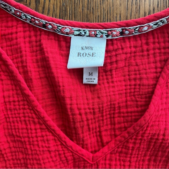 Knox Rose Elegant Red V-Neck Women's Short Sleeve Romper with Pockets Sz M - Picture 4 of 9